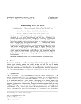 SV40 Assembly in Vivo and in Vitro Ariella Oppenheim*, O