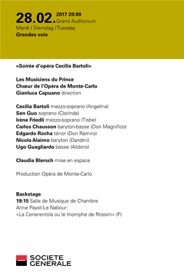 Soirée D'opéra Cecilia Bartoli» Les Musiciens Du Prince Chœur De L'opéra De Monte-Carlo Gianluca Capuano Direction Ce