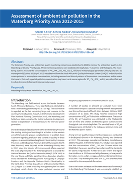 Assessment of Ambient Air Pollution in the Waterberg Priority Area 2012-2015