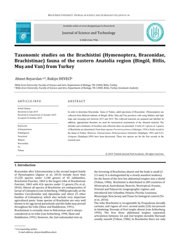 Hymenoptera, Braconidae, Brachistinae) Fauna of the Eastern Anatolia Region (Bingöl, Bitlis, Muş and Van) from Turkey