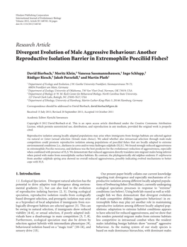 Divergent Evolution of Male Aggressive Behaviour: Another Reproductive Isolation Barrier in Extremophile Poeciliid Fishes?