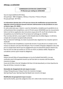 Le 14/05/2020 COMMISSION GESTION DES COMPETITIONS PV