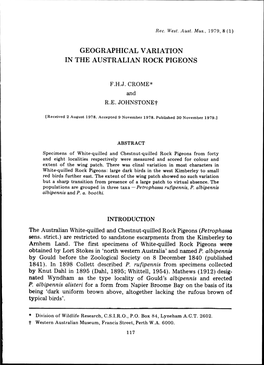 Geographical Variation in the Australian Rock Pigeons