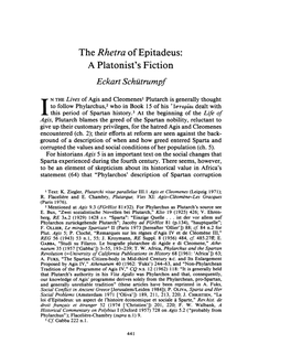 The Rhetra of Epitadeus: a Platonist's Fiction Eckart Schiurump!