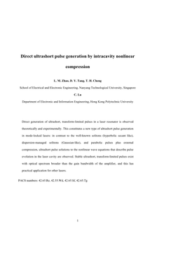 Direct Ultrashort Pulse Generation by Intracavity Nonlinear Compression”