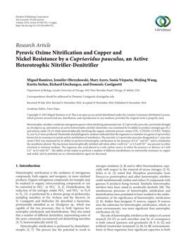 Pyruvic Oxime Nitrification and Copper and Nickel Resistance by a Cupriavidus Pauculus, an Active Heterotrophic Nitrifier-Denitrifier