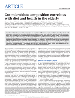 Gut Microbiota Composition Correlates with Diet and Health in the Elderly