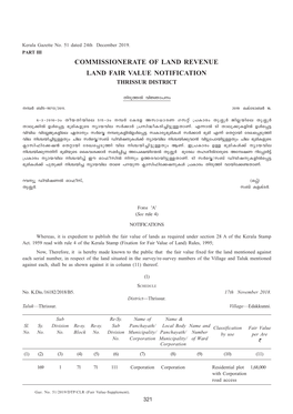 Commissionerate of Land Revenue Land Fair Value Notification Thrissur District