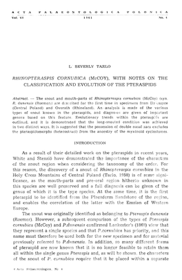 RHINOPTERASPIS CORNUBICA (Mccoy), with NOTES on the CLASSIFICATION and EVOLUTION of the P TERASPIDS