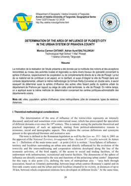 Determination of the Area of Influence of Ploieşti City in the Urban System of Prahova County