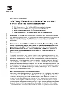 SEAT Begrüßt Die Fantastischen Vier Und Mark Forster Als Neue Markenbotschafter