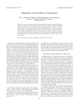 Maturation of Personality in Adolescence