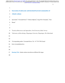 Succession of Embryonic and Intestinal Bacterial Communities Of