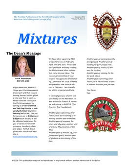 January 2016 American Guild of Organists (Except July) Volume 86, Issue 6 Mixtures