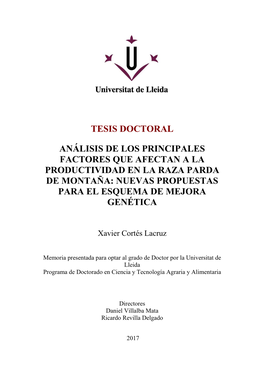 Tesis Doctoral Análisis De Los Principales Factores Que Afectan a La Productividad En La Raza Parda De Montaña: Nuevas Propues