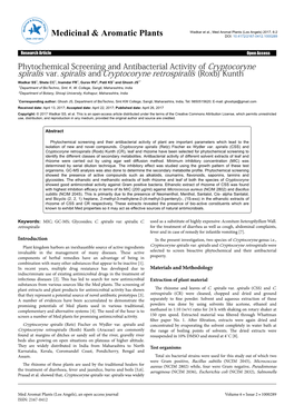 Phytochemical Screening and Antibacterial Activity of Cryptocoryne Spiralis Var