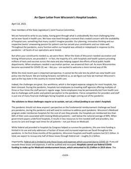 An Open Letter from Wisconsin's Hospital Leaders