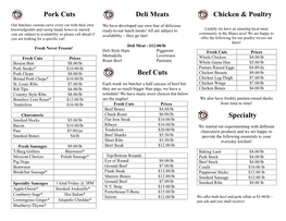 Pork Cuts Deli Meats Beef Cuts Chicken & Poultry Specialty