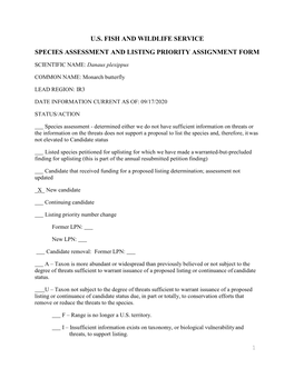 Monarch Species Assesment and Listing Priority Assignment