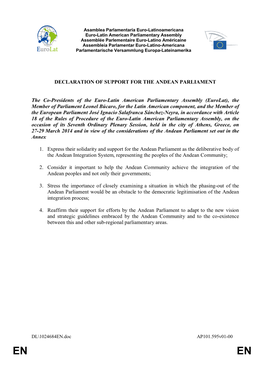 Declaration of Support for the Andean Parliament