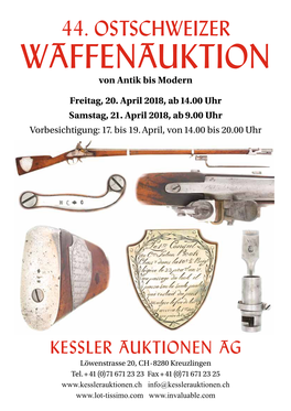 44. OSTSCHWEIZER WAFFENAUKTION Von Antik Bis Modern