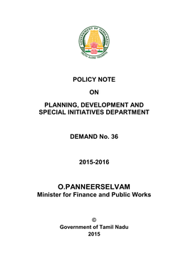 O.PANNEERSELVAM Minister for Finance and Public Works