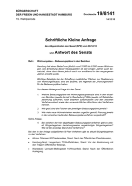 Schriftliche Kleine Anfrage Und Antwort Des Senats