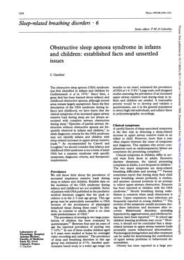 Obstructive Sleep Apnoea Syndrome in Infants and Children: Established Facts and Unsettled Issues