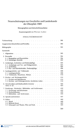 Neuerscheinungen Zur Geschichte Und Landeskunde Der Oberpfalz 1989