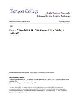 Kenyon College Bulletin No. 130 - Kenyon College Catalogue 1932-1933