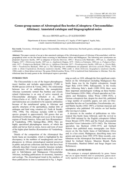 Genus-Group Names of Afrotropical Flea Beetles (Coleoptera: Chrysomelidae: Alticinae): Annotated Catalogue and Biogeographical Notes