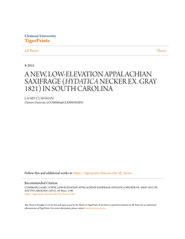 A New, Low-Elevation Appalachian Saxifrage (Hydatica Necker Ex