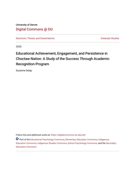 Educational Achievement, Engagement, and Persistence in Choctaw Nation: a Study of the Success Through Academic Recognition Program