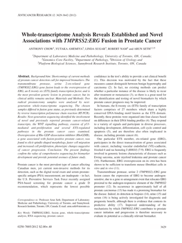 Whole-Transcriptome Analysis Reveals Established and Novel Associations with TMPRSS2:ERG Fusion in Prostate Cancer