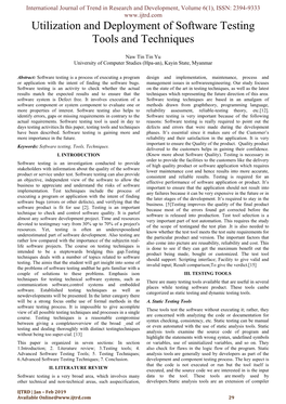 Utilization and Deployment of Software Testing Tools and Techniques