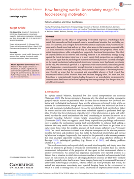 How Foraging Works: Uncertainty Magnifies Food-Seeking Motivation Cambridge.Org/Bbs