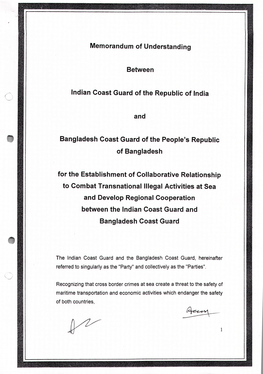 To Combat Transnational Illegal Activities at Sea and Develop Regional Cooperation Between the Indian Coast Guard and Bangladesh Coast Guard