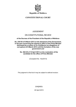 Republic of Moldova CONSTITUTIONAL COURT