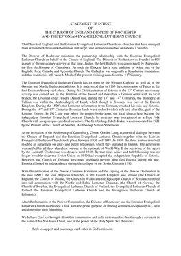 Statement of Intent of the Church of England Diocese of Rochester and the Estonian Evangelical Lutheran Church