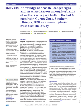 Knowledge of Neonatal Danger Signs and Associated Factors Among