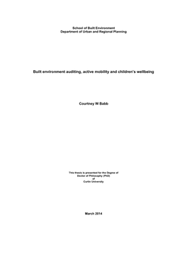 Built Environment Auditing, Active Mobility and Children's Wellbeing