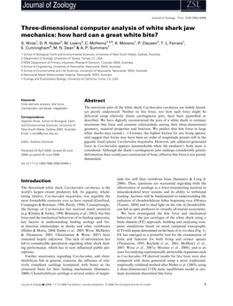 Three-Dimensional Computer Analysis of White Shark Jaw Mechanics: How Hard Can a Great White Bite? S