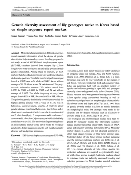 Genetic Diversity Assessment of Lily Genotypes Native to Korea Based on Simple Sequence Repeat Markers