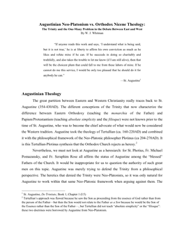 Augustinian Neo-Platonism Vs. Orthodox Nicene Theology: the Trinity and the One-Many Problem in the Debate Between East and West by W