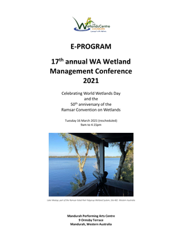E-PROGRAM 17Th Annual WA Wetland Management Conference