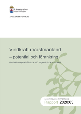 Vindkraft I Västmanland – Potential Och F�Rankring