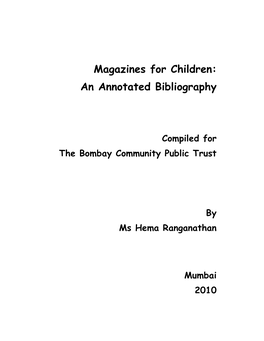 Magazines for Children: an Annotated Bibliography