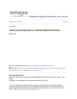 Jewish Law Perspectives on Judicial Settlement Practice