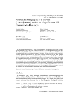 Ammonite Stratigraphy of a Toarcian (Lower Jurassic) Section on Nagy-Pisznice Hill (Gerecse Mts, Hungary)