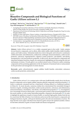 Bioactive Compounds and Biological Functions of Garlic (Allium Sativum L.)